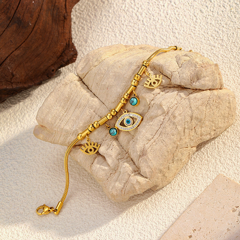 Evil Eye Protection Bracelet for Women - Delicate 18K Gold Plated Stainless Steel Chain