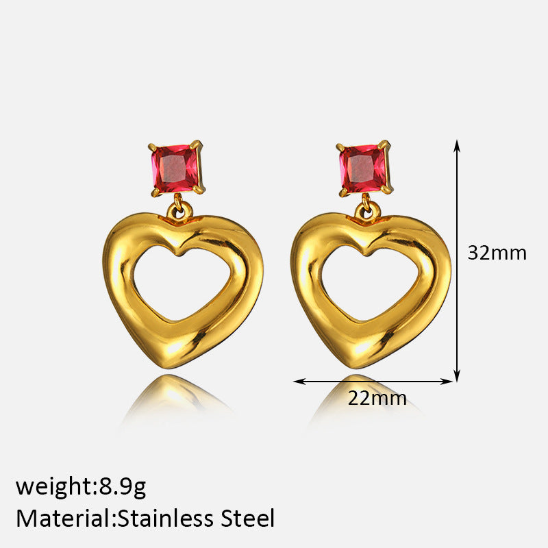 Gold Plated Heart Stud Earrings - Sparkling Zircon Minimalist Earrings for Women, Hypoallergenic Stainless Steel