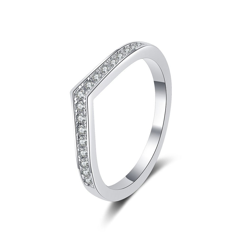 V-Shape Moissanite Eternity Ring - Full Pavé D Color Sterling Silver Stacking Ring | Korean Style