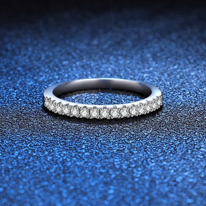 Platinum Plated Moissanite Eternity Band - 0.22ct Shared Prong Stacking Ring in Sterling Silver