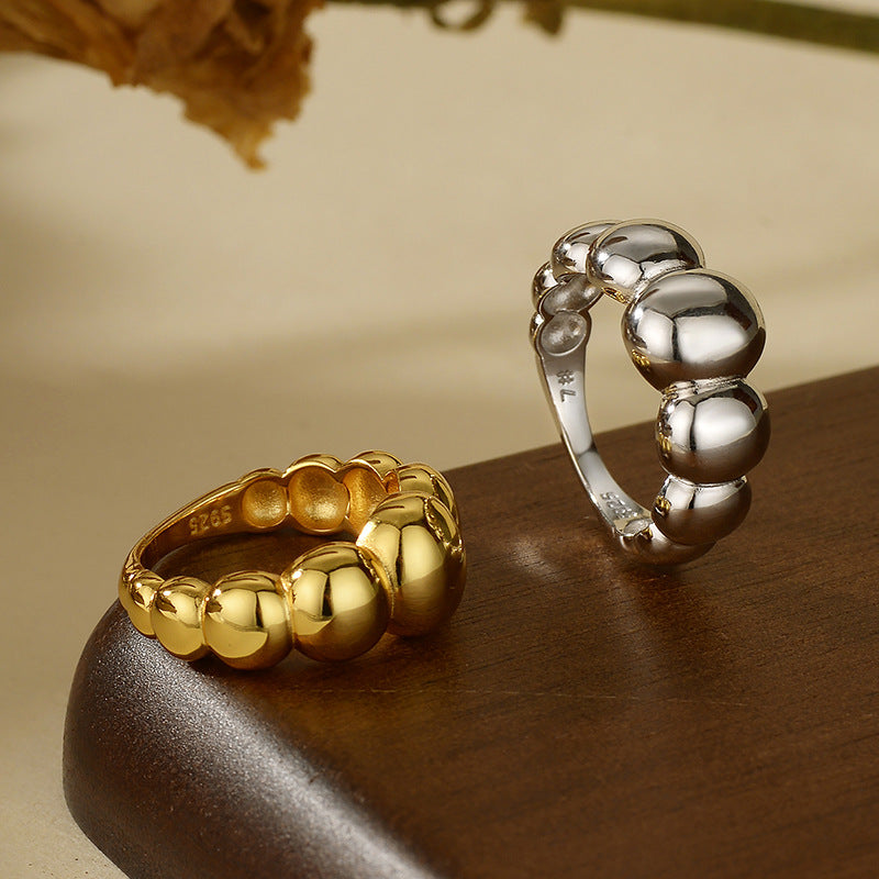 Geometric Dome Ring - S925 Sterling Silver Statement Ring in 18k Gold/White Gold