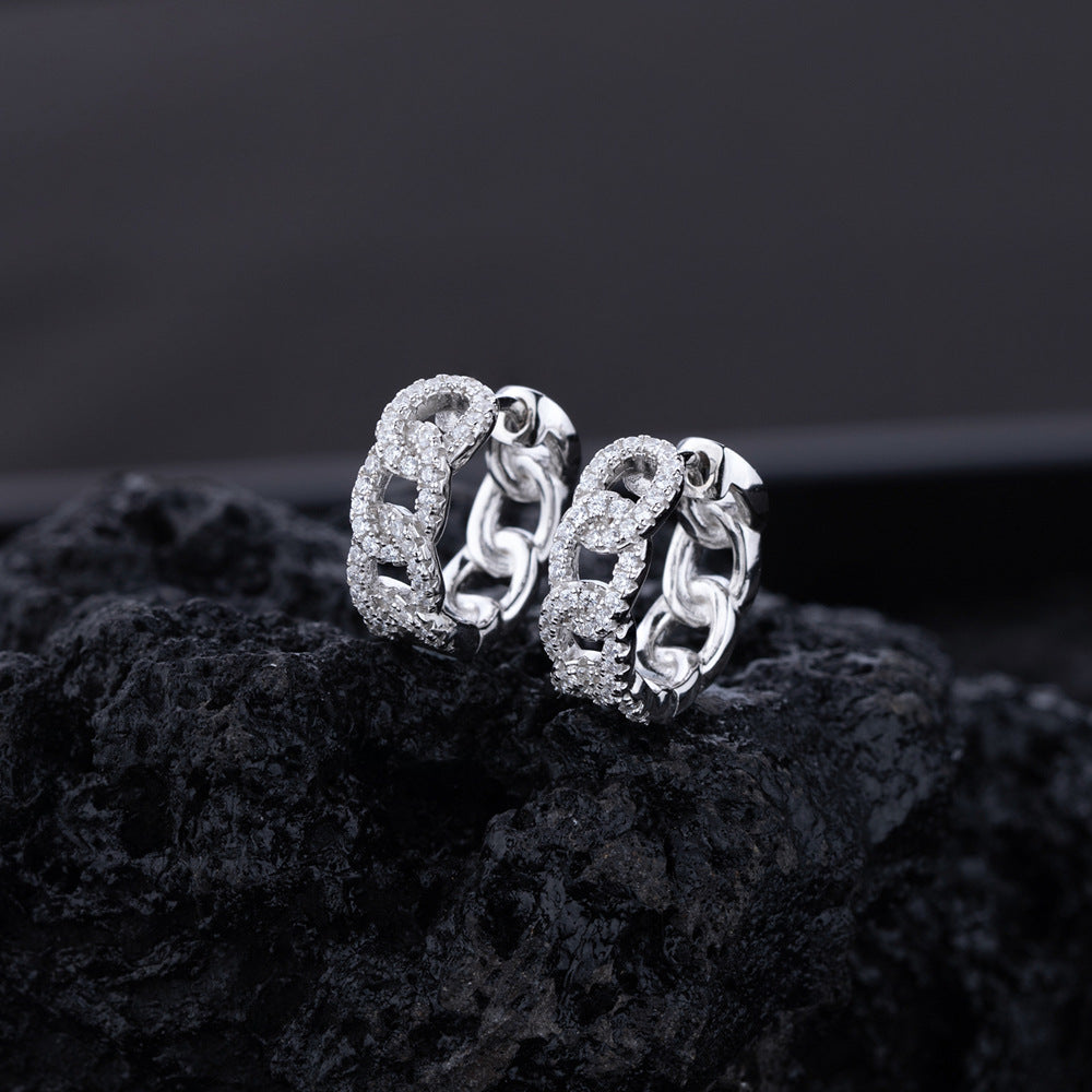 Braided Link Earrings - S925 sterling silver textured drop earrings