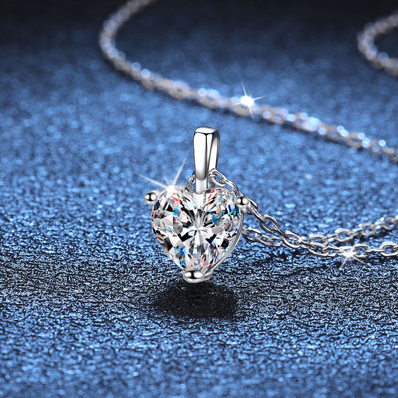 Abstract Heart Pendant Necklace with 1CT D Color Moissanite - Modern Sterling Silver Jewelry