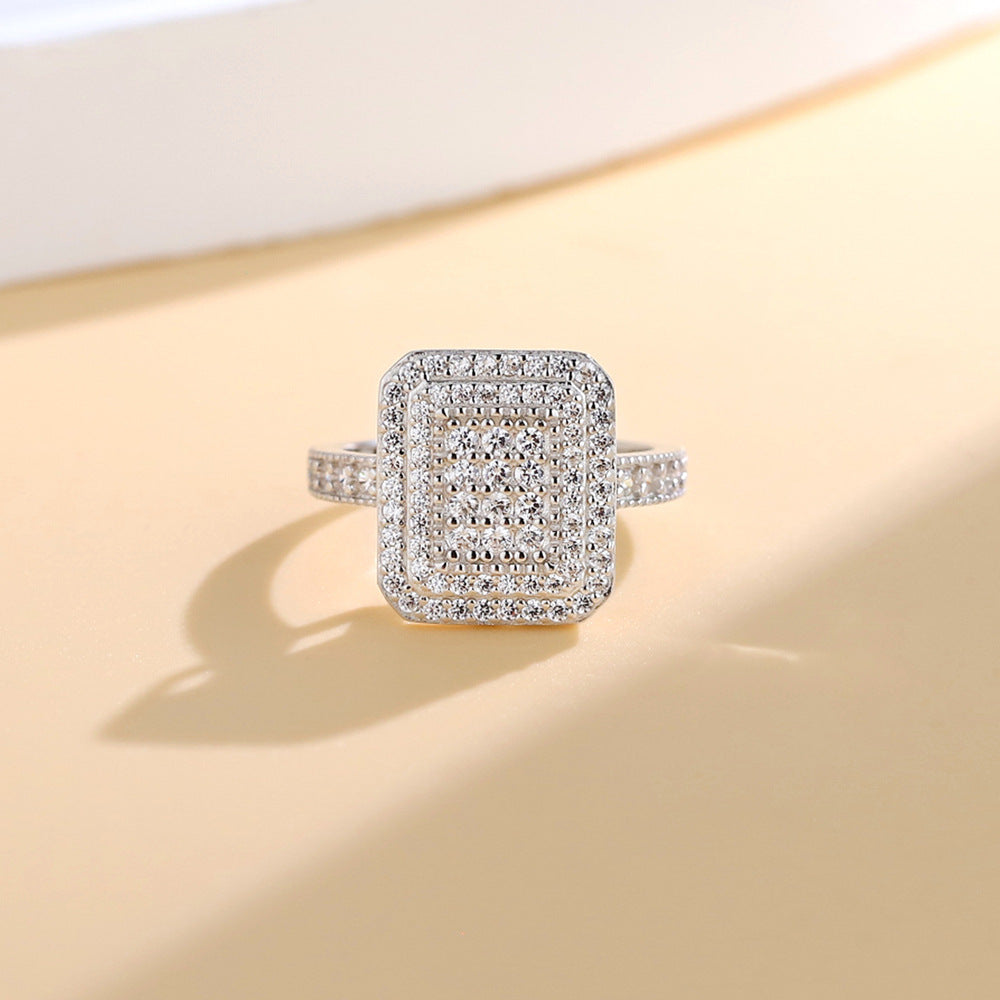 Rectangular Full Eternity Ring - Micro-Pavé Zircon Band in Solid Sterling Silver