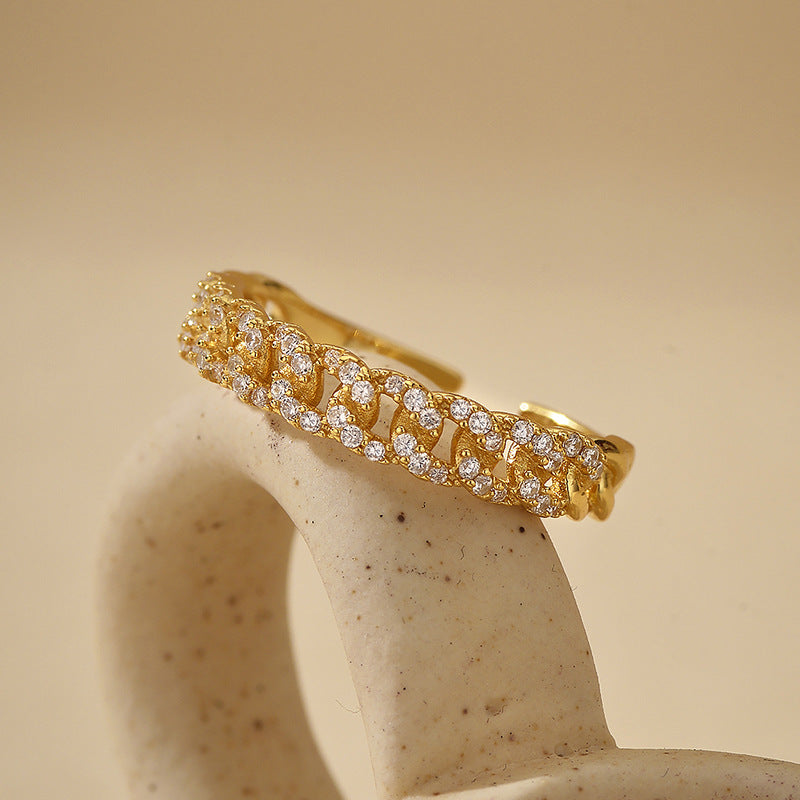 Twisted Full Pavé CZ Eternity Ring - Adjustable Open Ring in Sterling Silver