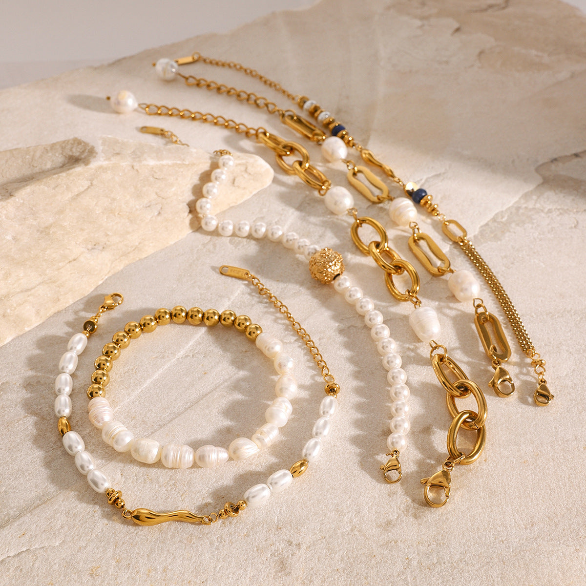 Dainty Pearl Bracelet with Stainless Steel Chain - Tarnish-Free Stacking Bracelet for Women, Minimalist Luxury Jewelry
