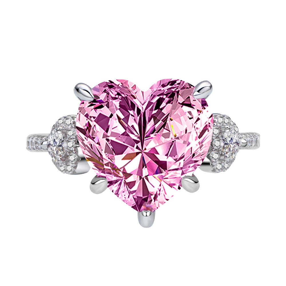 12x12mm Heart Shaped Pink Diamond Ring - Massive Solitaire Statement Ring in Sterling Silver