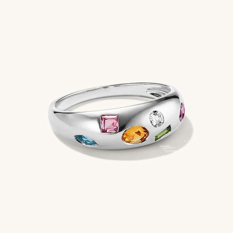 Rainbow Zirconia Stacking Ring - S925 Sterling Silver Colorful Minimalist Band
