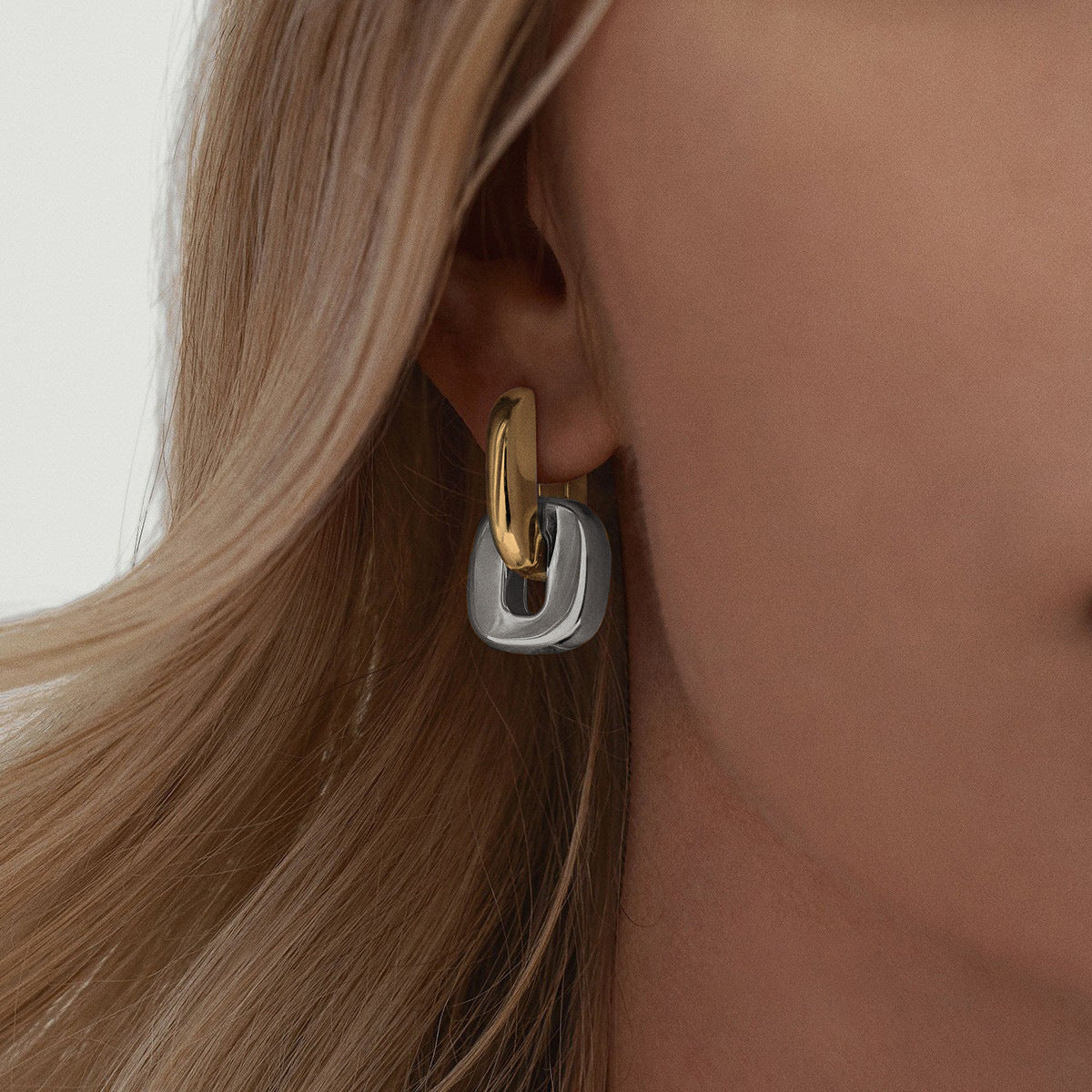 Two-Tone Stainless Steel Stud Earrings - Luxury Minimalist Color Block Design