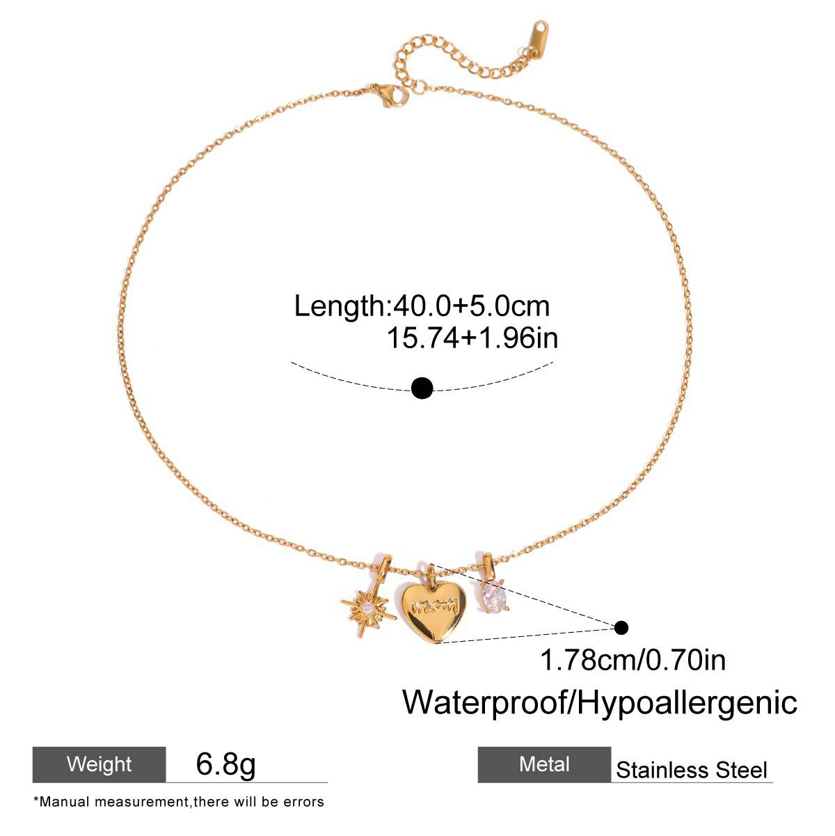 Delicate Heart Pendant Necklace - 18K Gold Plated Zirconia Stainless Steel Chain