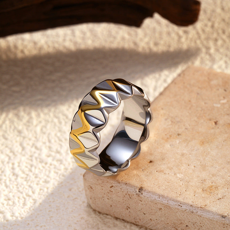 Geometric Punk Ring for Men & Women - 18K Gold Plated Stainless Steel Edgy Band