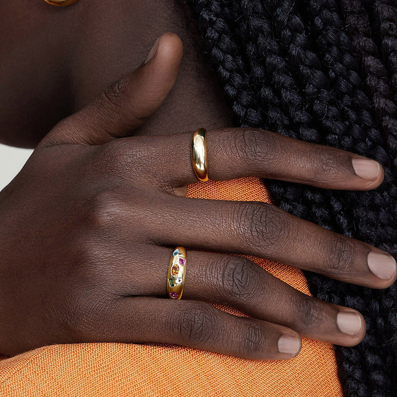 Rainbow Zirconia Stacking Ring - S925 Sterling Silver Colorful Minimalist Band