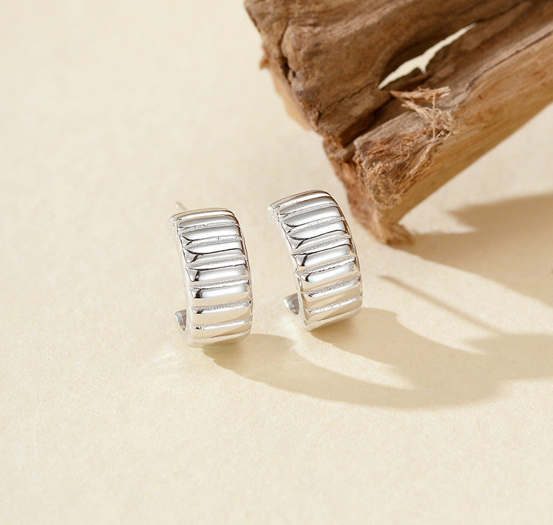 French Style C-Shaped Stud Earrings - S925 Sterling Silver Minimalist Elegance in 18k Gold/White Gold