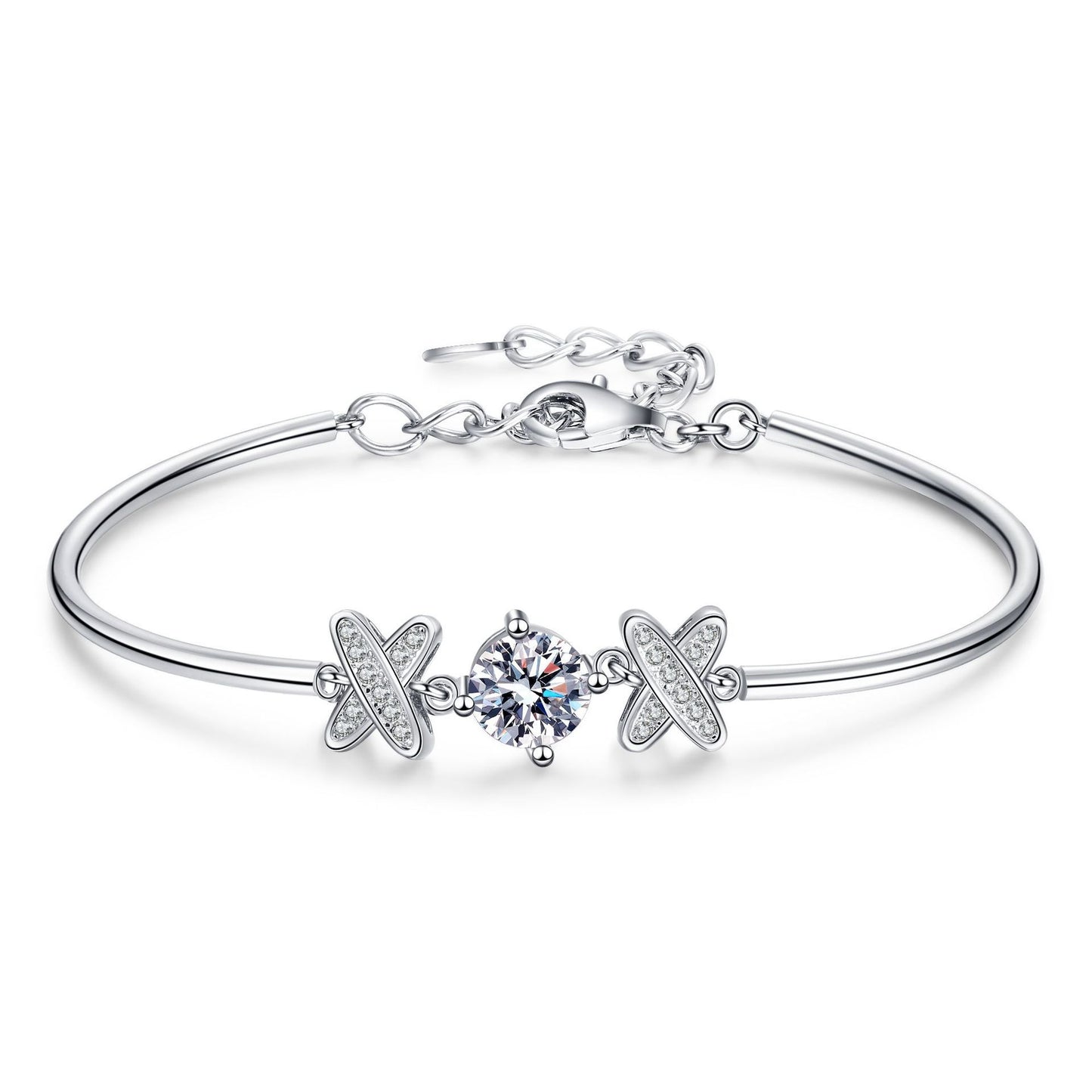 Platinum Plated Bow Bracelet - 1CT Moissanite Sterling Silver Chain Bracelet | Korean Style