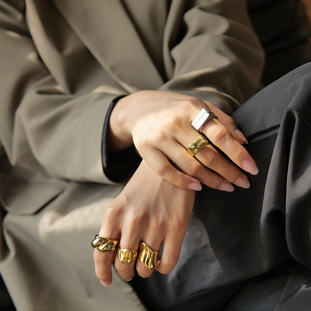 Geometric Statement Ring in 18k Gold Plated Stainless Steel - Bold Luxurious Cocktail Ring