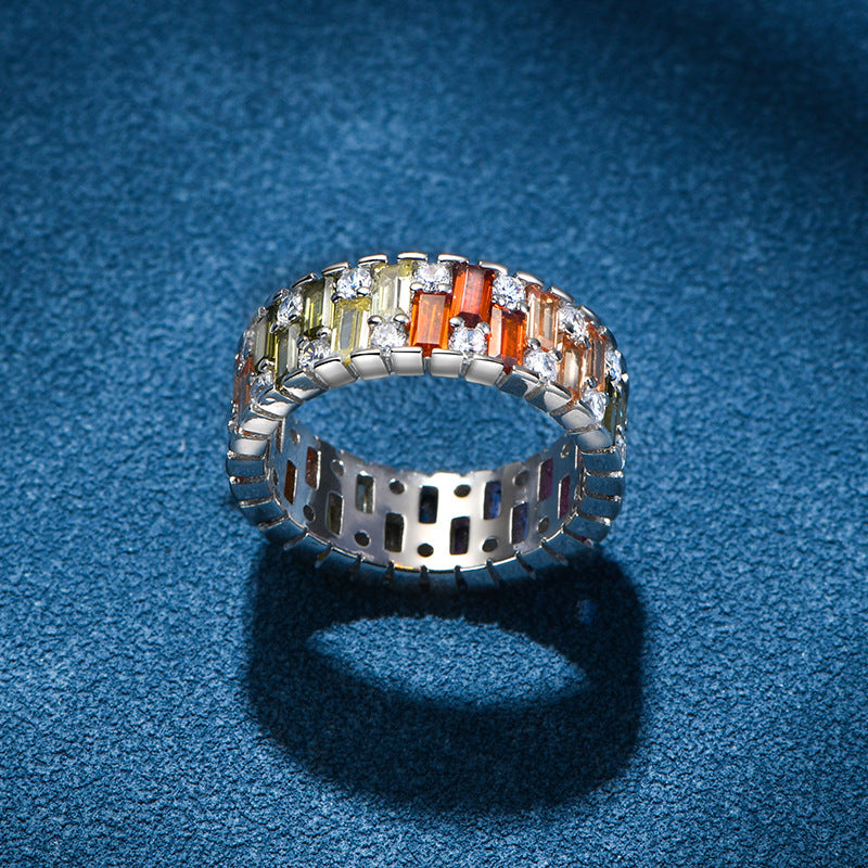Gradient Color Block Ring - 7.3mm Wide Architectural Stacking Ring in Sterling Silve