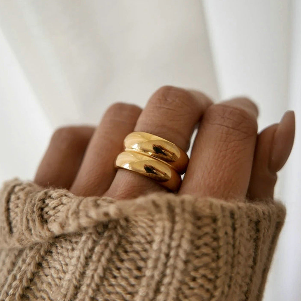 18K Gold Titanium Steel Wide Band Double-Layer Ring – Minimalist Luxury