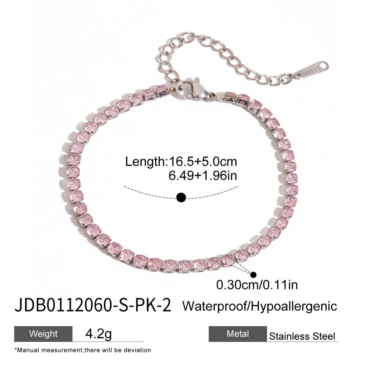 Stackable Heart Bracelet with CZ - Dainty Titanium Steel Chain, Tarnish-Free Minimalist Jewelry for Women