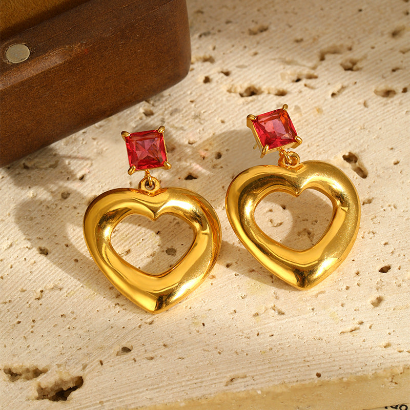 Gold Plated Heart Stud Earrings - Sparkling Zircon Minimalist Earrings for Women, Hypoallergenic Stainless Steel