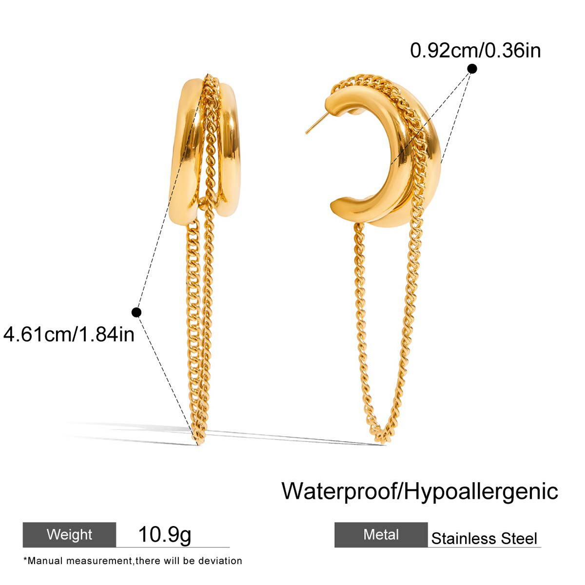 CC Logo with Tassel Drop Earrings - 18K Gold Plated Stainless Steel Dangling Earrings