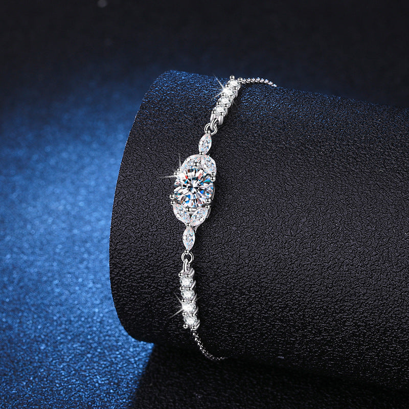 Inspired Star Flower Bracelet - Adjustable Sterling Silver Bracelet with 1CT Moissanite