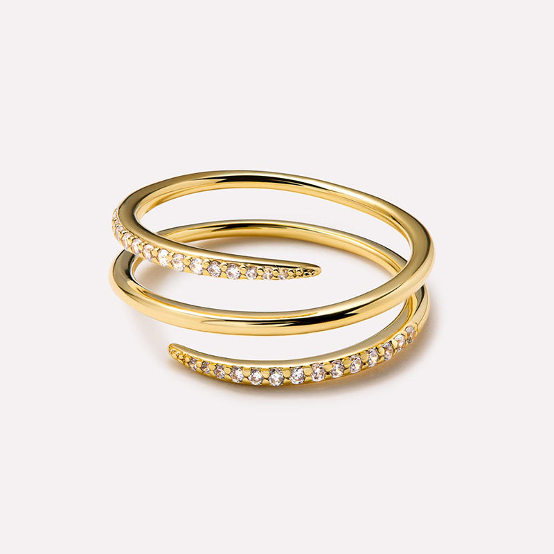 Triple Row CZ Line Ring - Adjustable Stackable Minimalist Ring in Sterling Silver