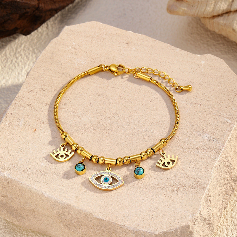 Evil Eye Protection Bracelet for Women - Delicate 18K Gold Plated Stainless Steel Chain