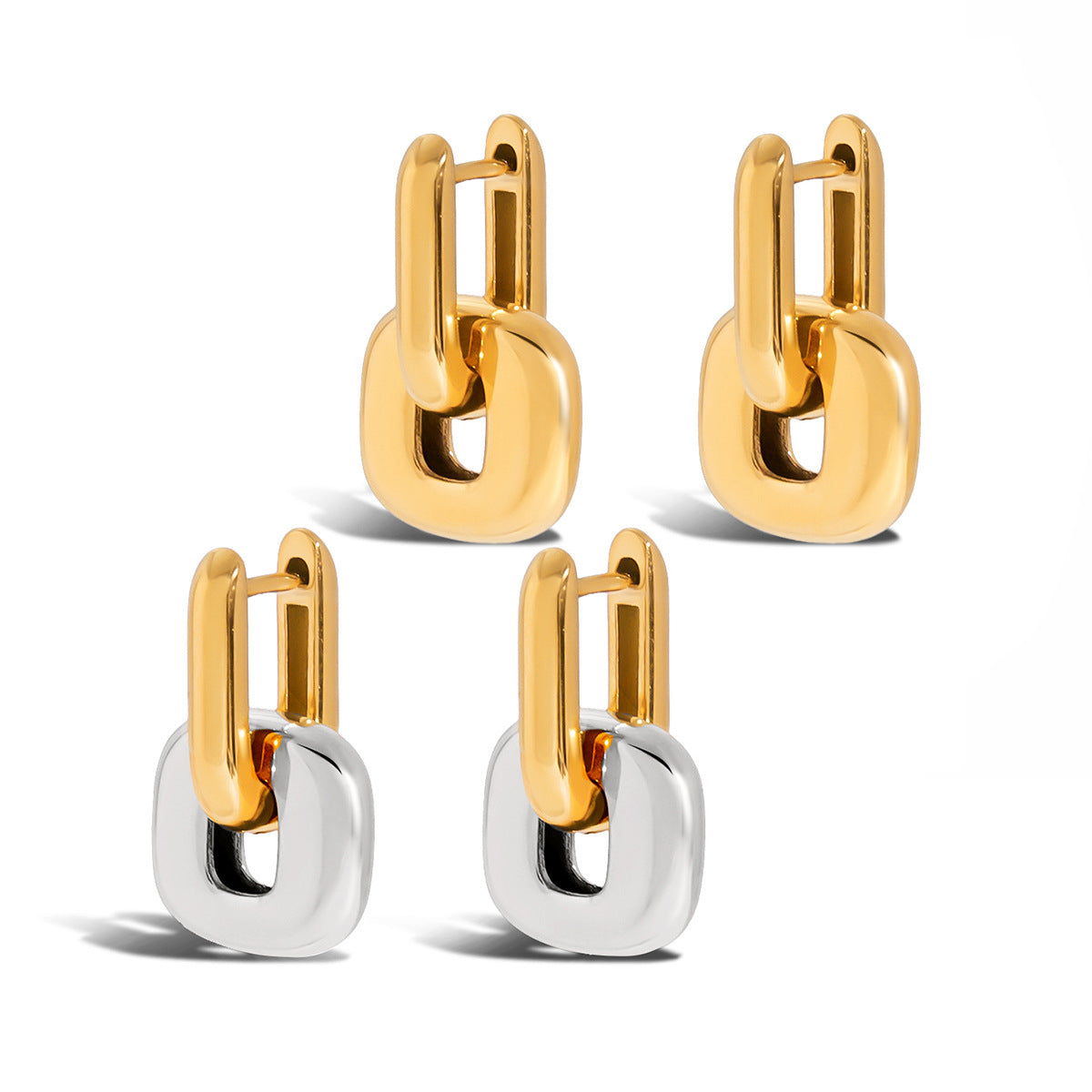 Two-Tone Stainless Steel Stud Earrings - Luxury Minimalist Color Block Design