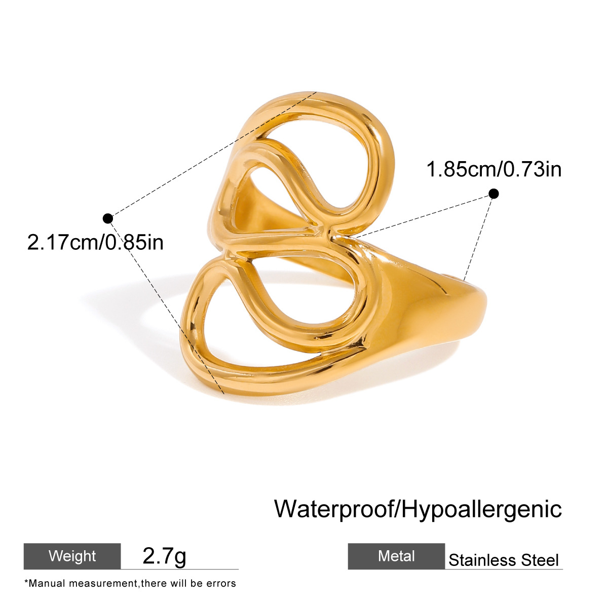 Liquid Metal Adjustable Open Ring - Sculptural Stainless Steel Statement Band