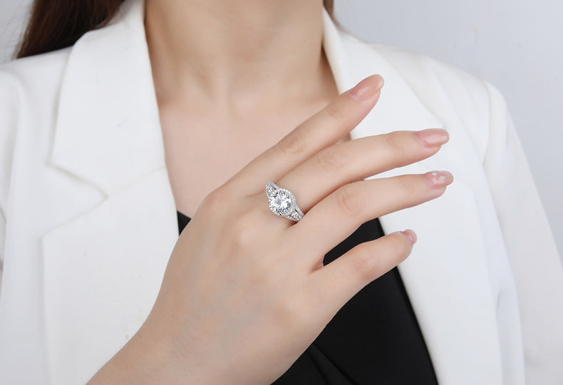 Solitaire Engagement Ring - 8mm 5A Cubic Zirconia Sterling Silver Bridal Set