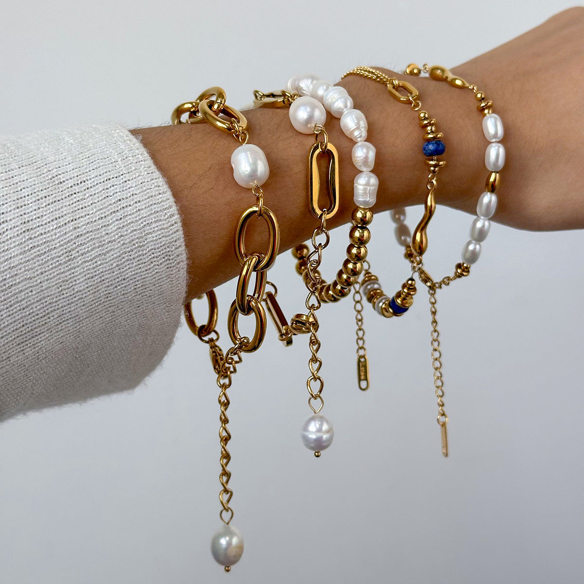 Dainty Pearl Bracelet with Stainless Steel Chain - Tarnish-Free Stacking Bracelet for Women, Minimalist Luxury Jewelry