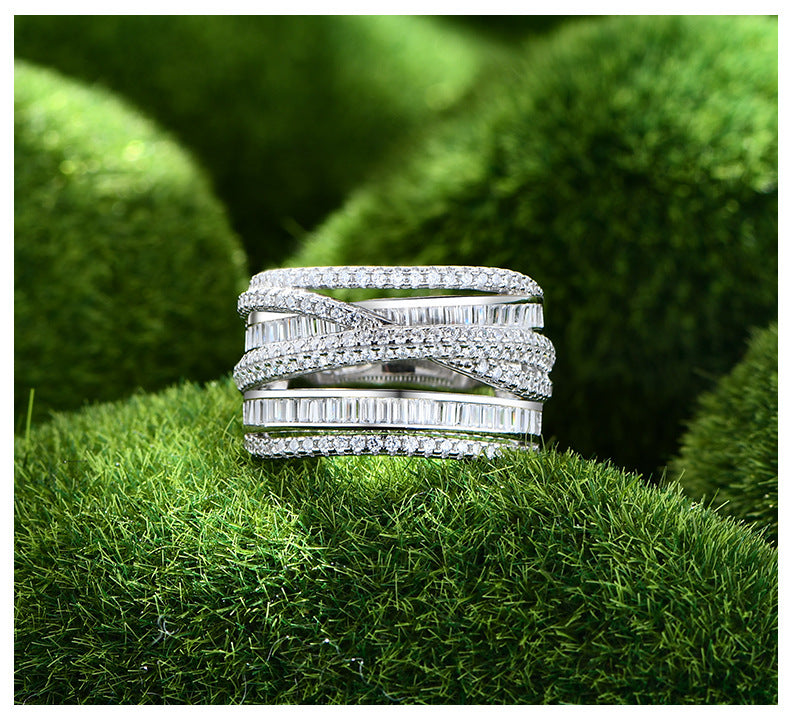 Geometric Stacking Ring - Multicolor CZ & Sterling Silver Wide Band Ring