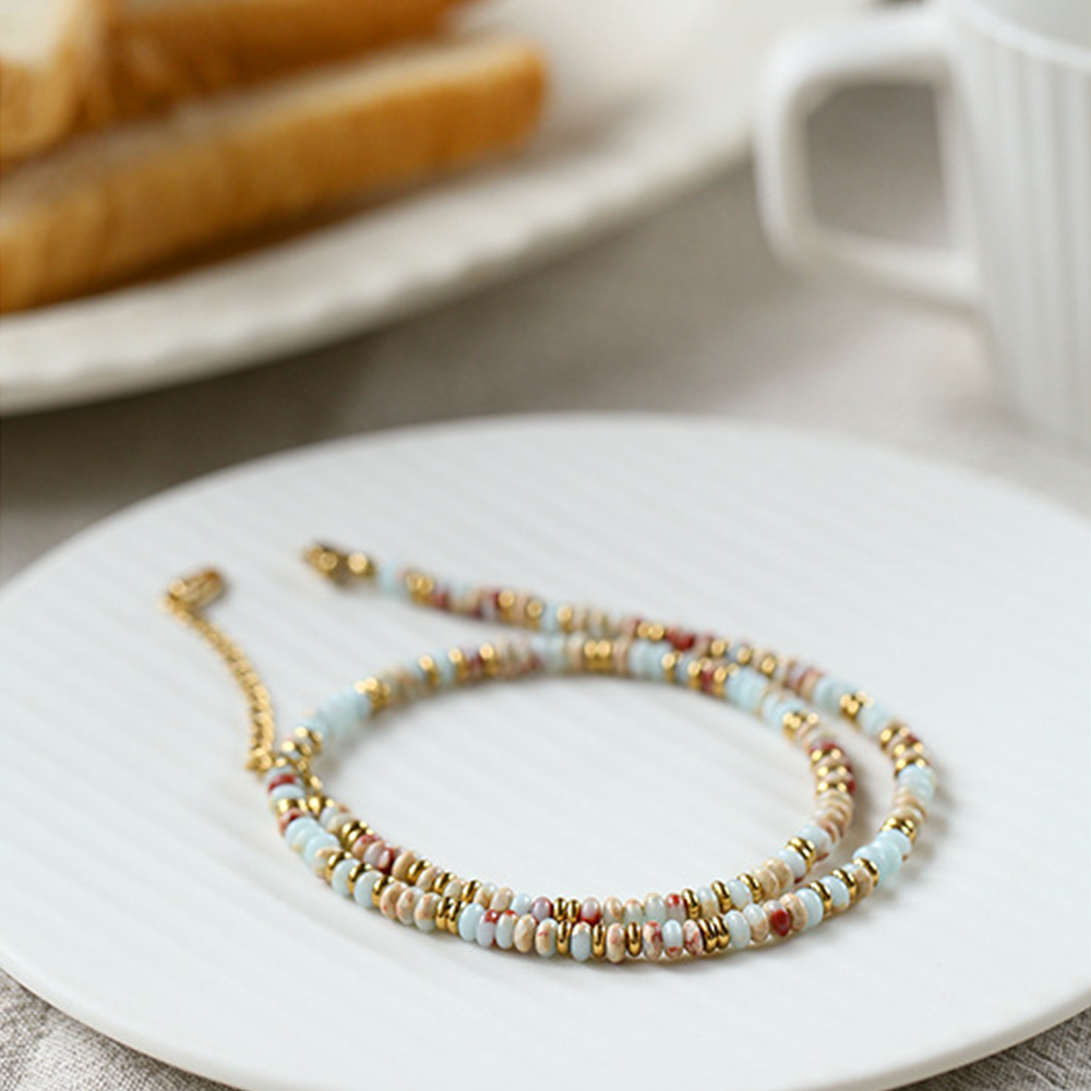 Minimalist Natural Lavender Quartz Bead Necklace - 18K Gold Plated Adjustable Layering Chain