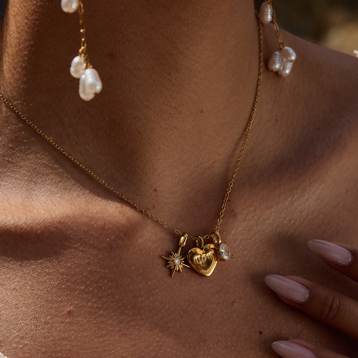 Delicate Heart Pendant Necklace - 18K Gold Plated Zirconia Stainless Steel Chain