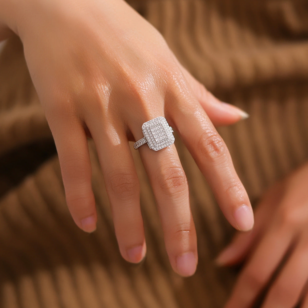 Rectangular Full Eternity Ring - Micro-Pavé Zircon Band in Solid Sterling Silver