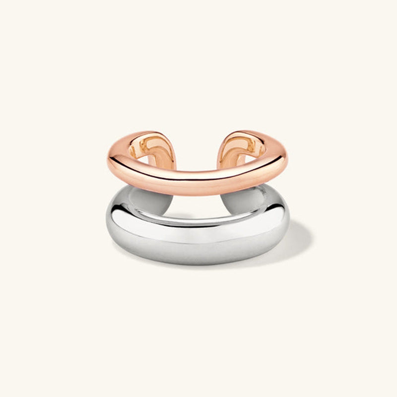 Double Layer No-Piercing Ear Cuff - S925 Sterling Silver Two-Tone Ear Climber