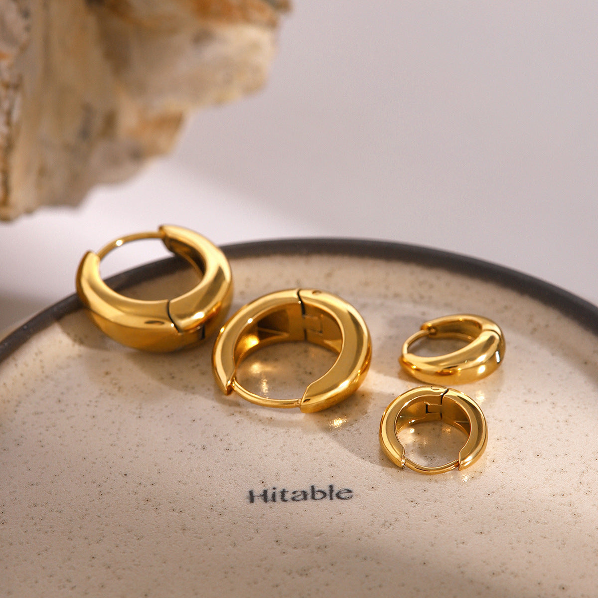Stainless Steel Hoop Earrings – 18K Gold Titanium Steel Studs with Luxury Appeal