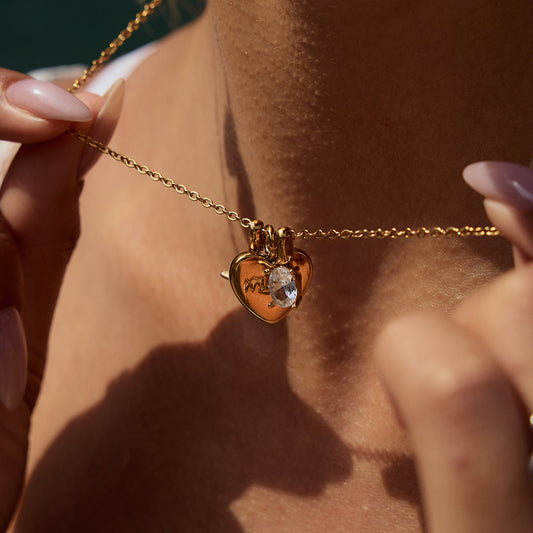 Delicate Heart Pendant Necklace - 18K Gold Plated Zirconia Stainless Steel Chain