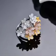Three-Leaf Clover Full Pavé Ring - 18K Gold Plated Sterling Silver Statement Rin