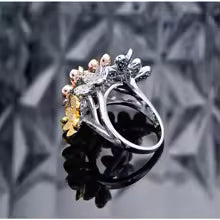 Three-Leaf Clover Full Pavé Ring - 18K Gold Plated Sterling Silver Statement Rin