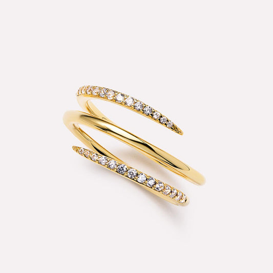 Triple Row CZ Line Ring - Adjustable Stackable Minimalist Ring in Sterling Silver