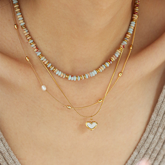 Minimalist Natural Lavender Quartz Bead Necklace - 18K Gold Plated Adjustable Layering Chain