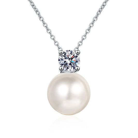 Moissanite and Pearl Y-Necklace - 0.3CT D Color with Sterling Silver Chain | Korean Minimalist