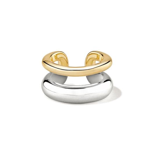 Double Layer No-Piercing Ear Cuff - S925 Sterling Silver Two-Tone Ear Climber