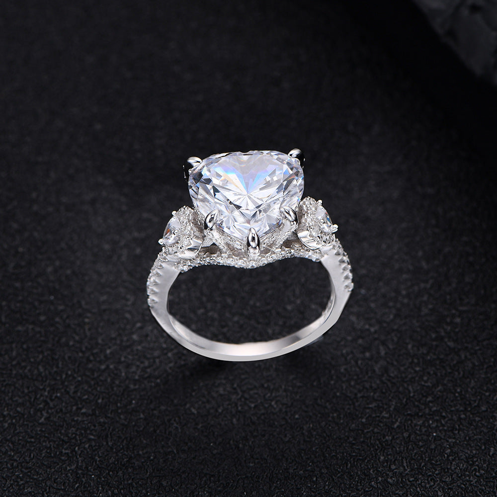 12x12mm Heart Shaped Pink Diamond Ring - Massive Solitaire Statement Ring in Sterling Silver