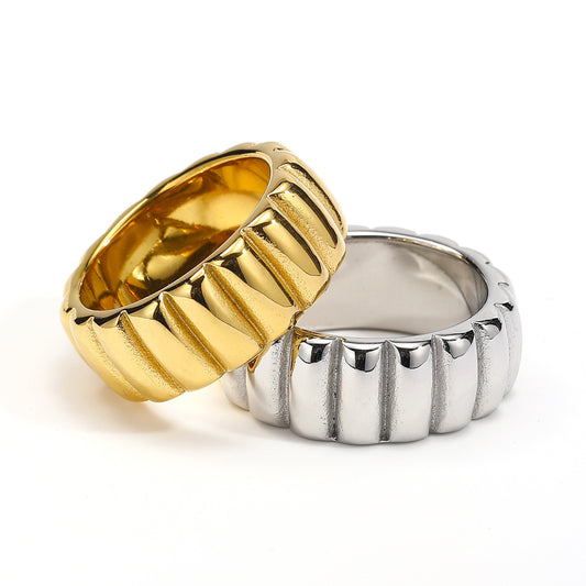 Vertical Line Textured Band Ring - Minimalist Unisex Stainless Steel Ring for Stacking