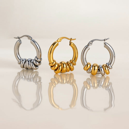 Two-Tone Circle Stud Earrings - Luxury Minimalist Stainless Steel Earrings for Wome