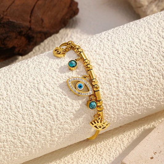 Evil Eye Protection Bracelet for Women - Delicate 18K Gold Plated Stainless Steel Chain