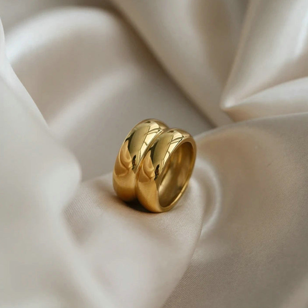 18K Gold Titanium Steel Wide Band Double-Layer Ring – Minimalist Luxury