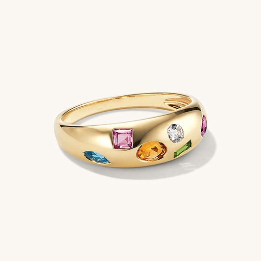 Rainbow Zirconia Stacking Ring - S925 Sterling Silver Colorful Minimalist Band